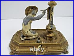 Vintage Art Deco Bronze Brass Tone Boy Painting Figure Figurine Lamp