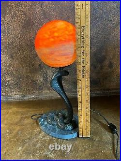 Vintage Art Deco Bronze COBRA Snake Desk Table Lamp Orig Art Glass Shade shelby