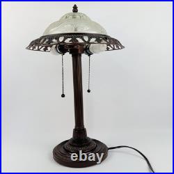 Vintage Art Deco Bronze Floral Frosted Glass 2 Lights Home Decor Lamp 20 Tall
