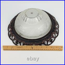 Vintage Art Deco Bronze Floral Frosted Glass 2 Lights Home Decor Lamp 20 Tall