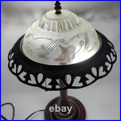 Vintage Art Deco Bronze Floral Frosted Glass 2 Lights Home Decor Lamp 20 Tall