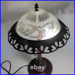 Vintage Art Deco Bronze Floral Frosted Glass 2 Lights Home Decor Lamp 20 Tall