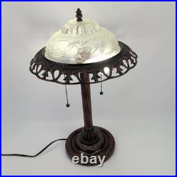 Vintage Art Deco Bronze Floral Frosted Glass 2 Lights Home Decor Lamp 20 Tall