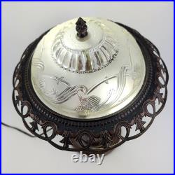 Vintage Art Deco Bronze Floral Frosted Glass 2 Lights Home Decor Lamp 20 Tall