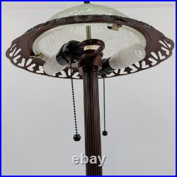 Vintage Art Deco Bronze Floral Frosted Glass 2 Lights Home Decor Lamp 20 Tall