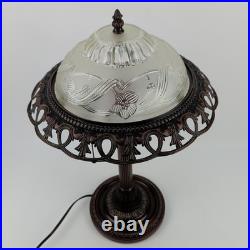 Vintage Art Deco Bronze Floral Frosted Glass 2 Lights Home Decor Lamp 20 Tall
