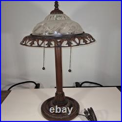 Vintage Art Deco Bronze Floral Frosted Glass 2 Lights Home Decor Lamp CLEAN