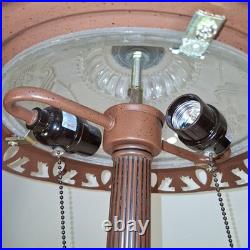 Vintage Art Deco Bronze Floral Frosted Glass 2 Lights Home Decor Lamp CLEAN