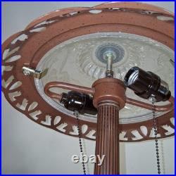 Vintage Art Deco Bronze Floral Frosted Glass 2 Lights Home Decor Lamp CLEAN