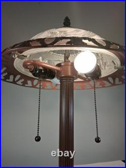 Vintage Art Deco Bronze Floral Frosted Glass 2 Lights Home Decor Lamp CLEAN