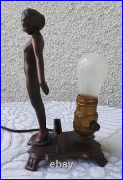 Vintage Art Deco Bronze Nude Lady Lamp Woman Frosted Glass Shade Flapper Leviton