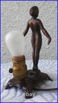 Vintage Art Deco Bronze Nude Lady Lamp Woman Frosted Glass Shade Flapper Leviton