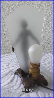 Vintage Art Deco Bronze Nude Lady Lamp Woman Frosted Glass Shade Flapper Leviton