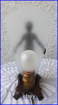 Vintage Art Deco Bronze Nude Lady Lamp Woman Frosted Glass Shade Flapper Leviton
