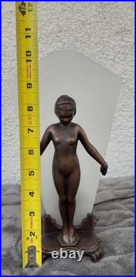 Vintage Art Deco Bronze Nude Lady Lamp Woman Frosted Glass Shade Flapper Leviton