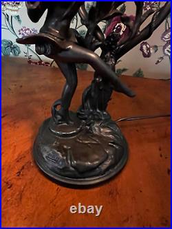 Vintage Art Deco Bronze Signed Emile Bruchon Nymph Lamp