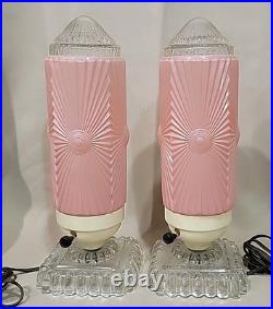 Vintage Art Deco Bullet Torpedo Skyscraper Glass Boudoir Table Lamps 12 Work