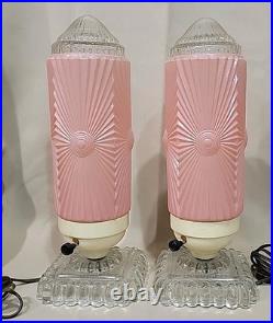 Vintage Art Deco Bullet Torpedo Skyscraper Glass Boudoir Table Lamps 12 Work
