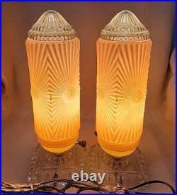 Vintage Art Deco Bullet Torpedo Skyscraper Glass Boudoir Table Lamps 12 Work