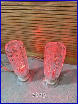 Vintage Art Deco Bullet Torpedo Skyscraper Glass Boudoir Table Lamps