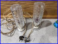 Vintage Art Deco Bullet Torpedo Skyscraper Glass Boudoir Table Lamps