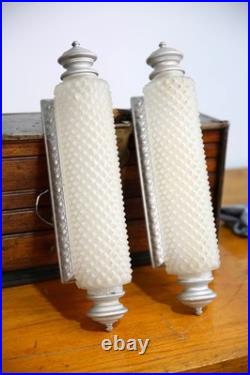 Vintage Art Deco Bullet Torpedo Skyscraper Glass Wall Sconce Lamps Antique Set
