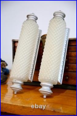 Vintage Art Deco Bullet Torpedo Skyscraper Glass Wall Sconce Lamps Antique Set