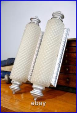 Vintage Art Deco Bullet Torpedo Skyscraper Glass Wall Sconce Lamps Antique Set