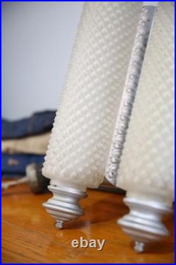 Vintage Art Deco Bullet Torpedo Skyscraper Glass Wall Sconce Lamps Antique Set