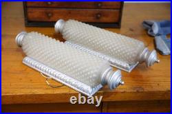 Vintage Art Deco Bullet Torpedo Skyscraper Glass Wall Sconce Lamps Antique Set