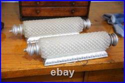 Vintage Art Deco Bullet Torpedo Skyscraper Glass Wall Sconce Lamps Antique Set