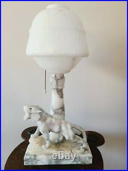 Vintage Art Deco Carved Marble and Alabaster Tiger Table Lamp 1930's 20in High
