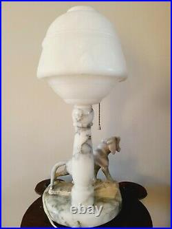 Vintage Art Deco Carved Marble and Alabaster Tiger Table Lamp 1930's 20in High