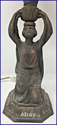 Vintage Art Deco Cast Spelter Metal Figurine with Czech End of Day Glass Globe