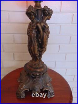 Vintage Art Deco Cherub Nude Ladies Electric Table Lamp Red Shade