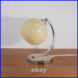 Vintage Art Deco Chrome Table Desk Lamp with Glass Shade