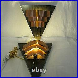 Vintage Art Deco Copper Light Wall Sconces Lamps Triangle Mid Century 16