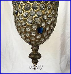 Vintage Art Deco Crown Crystal Jeweled Shade Lantern Chandelier Lamp Fixture