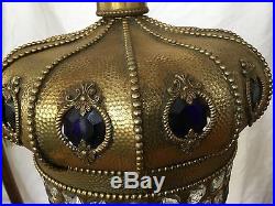 Vintage Art Deco Crown Crystal Jeweled Shade Lantern Chandelier Lamp Fixture