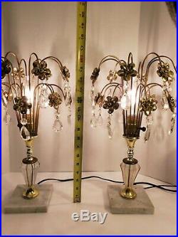 Vintage Art Deco Crystal Waterfall Table Lamps, Hollywood Regency Boudoir Lamps