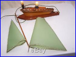 Vintage Art Deco Desk Lamp Wooden Sailing Boat Ship Yacht Table Light V Good