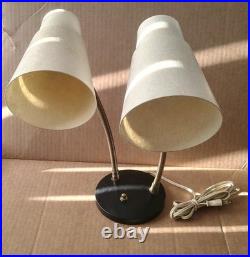 Vintage Art Deco Double Gooseneck Table Desk Wall Lamp Fiberglass Shades MCM