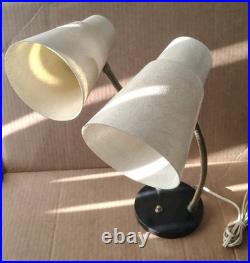 Vintage Art Deco Double Gooseneck Table Desk Wall Lamp Fiberglass Shades MCM