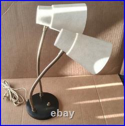 Vintage Art Deco Double Gooseneck Table Desk Wall Lamp Fiberglass Shades MCM