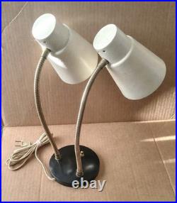 Vintage Art Deco Double Gooseneck Table Desk Wall Lamp Fiberglass Shades MCM