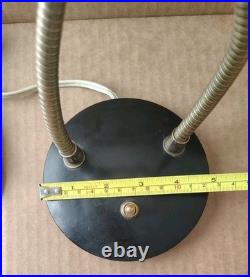Vintage Art Deco Double Gooseneck Table Desk Wall Lamp Fiberglass Shades MCM