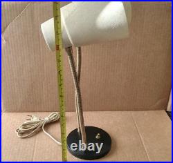 Vintage Art Deco Double Gooseneck Table Desk Wall Lamp Fiberglass Shades MCM