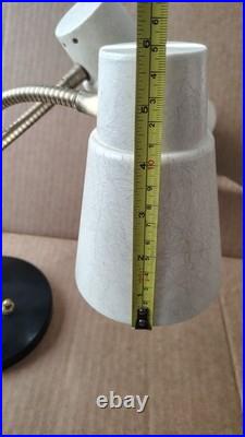 Vintage Art Deco Double Gooseneck Table Desk Wall Lamp Fiberglass Shades MCM