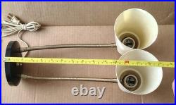 Vintage Art Deco Double Gooseneck Table Desk Wall Lamp Fiberglass Shades MCM