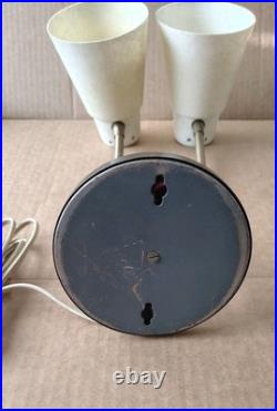 Vintage Art Deco Double Gooseneck Table Desk Wall Lamp Fiberglass Shades MCM